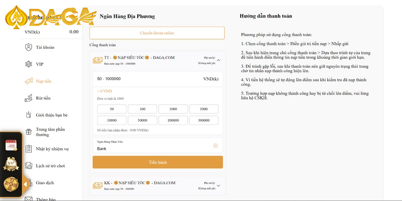 Những lưu ý quan trọng khi nạp tiền vào DAGA 