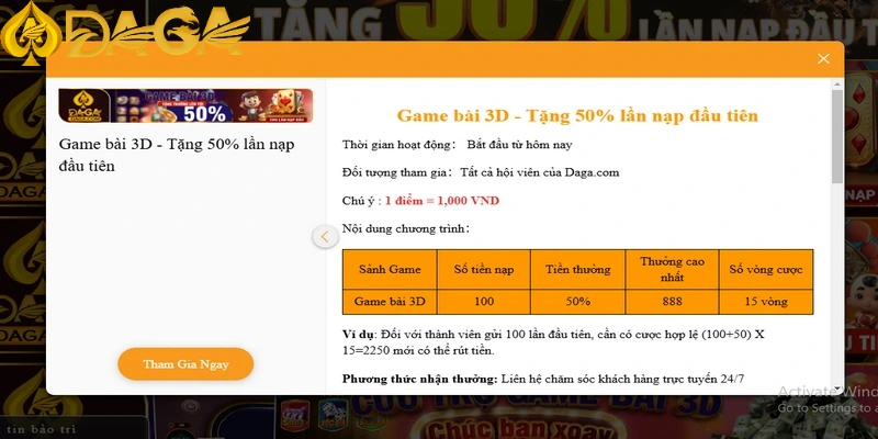 Ưu đãi cứu trợ game bài 3D mức tối đa lên đến 8.888.000 VNĐ